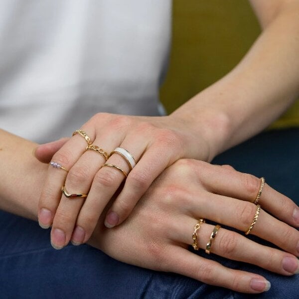 The Colourful Aura 10 Piece Boho Gold Tribal midi Pearl Vintage Stackable Ring Set