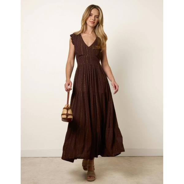 Blue Vanilla V Neck Tiered Midi Dress