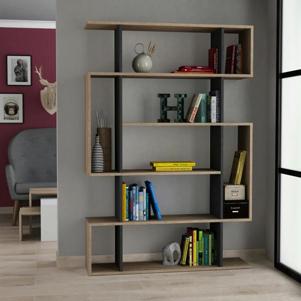 Decortie Mito Modern Freestanding & Wall Mounted Bookcase Sonoma 5-Tier Display Unit Tall for Home & Office 161cm