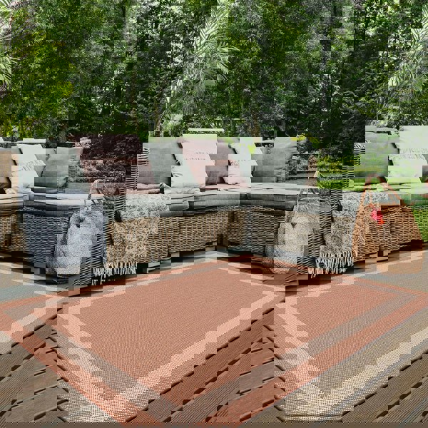 Bordered Design Reversible Outdoor Rug in Grey & Orange