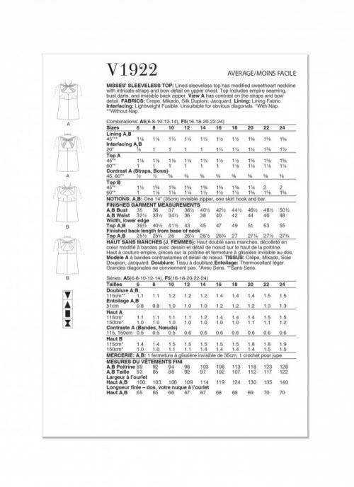 Vogue Sewing Pattern 1922, Tops for Women, A5 (6-8-10-12-14) - Intermediate