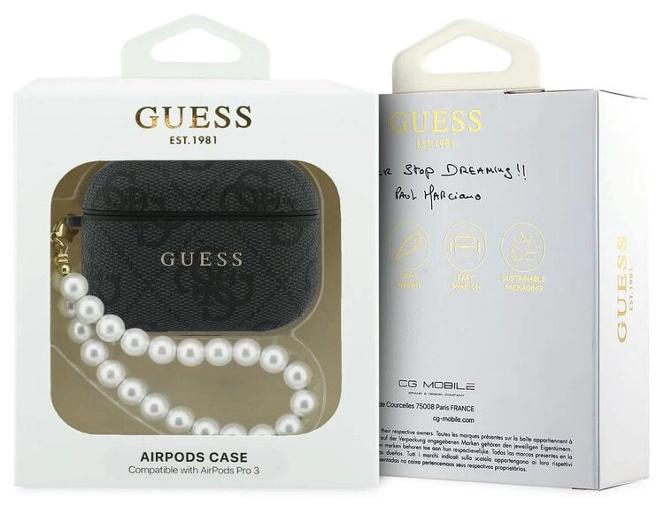 Guess 4G Classic Logo Case with Pearl Strap for Airpods Pro 3 Black - GUAP3P4E4PSK