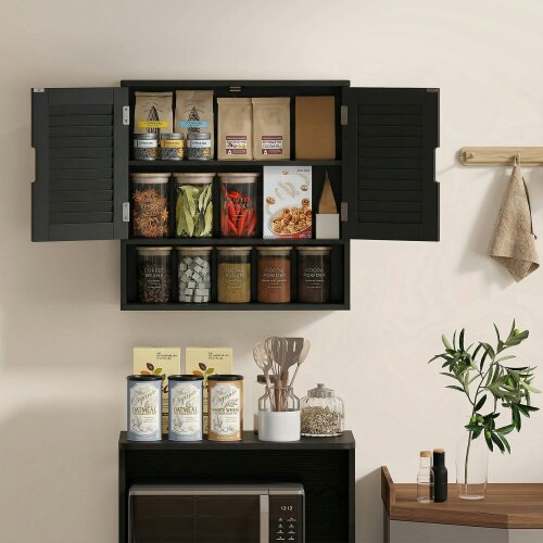 Wyld Haus Neco Wall Mounted Bathroom Storage Cabinet With Adjustable Shelves Black 60 x 20 x 60cm