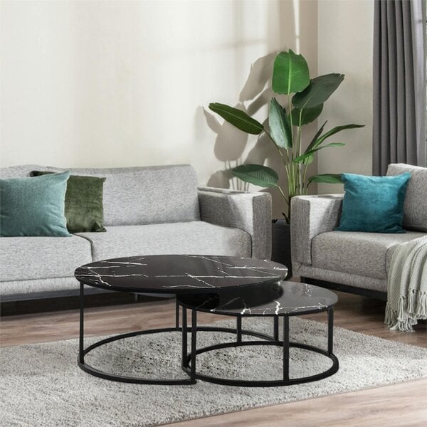 Kosy Koala Round Coffee Table Set of 2 Nest of Tables Marble Glass Coffee Table