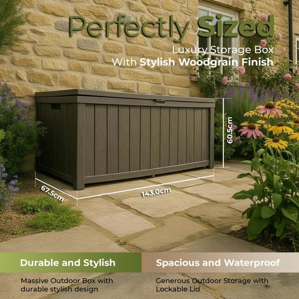 Homeology TUNGSTEN 450 Litre 119 Gallon Waterproof Extra Large Lockable Easy-Open Garden Storage Box in Grey