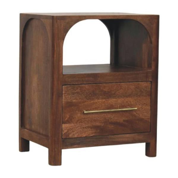 Artisan Furniture Solid Wood Arc-Line Bedside Table, 1 Drawer & 1 Open Slot, Brown