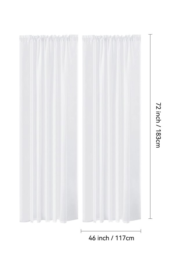 Living and Home 2 Panels White Rod Pocket Voile Panel Sheer Curtains for Bedroom Living Room, 183cm L x 117cm W