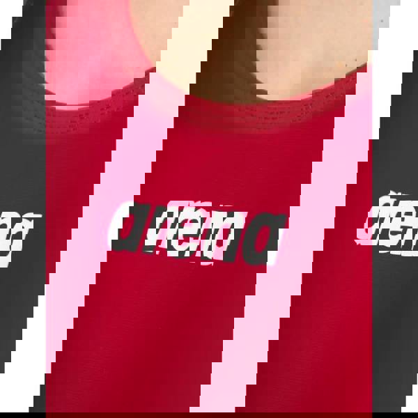 Deep red Arena Powerskin ST NEXT open back swimsuit top with white logo in recycled fabric