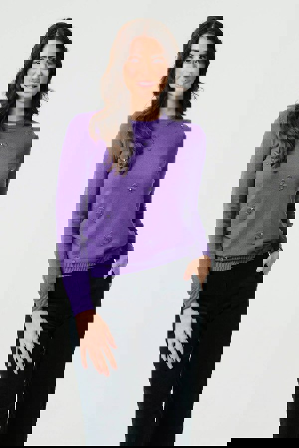 Purple | Floral Gemstone Embellished Jumper
