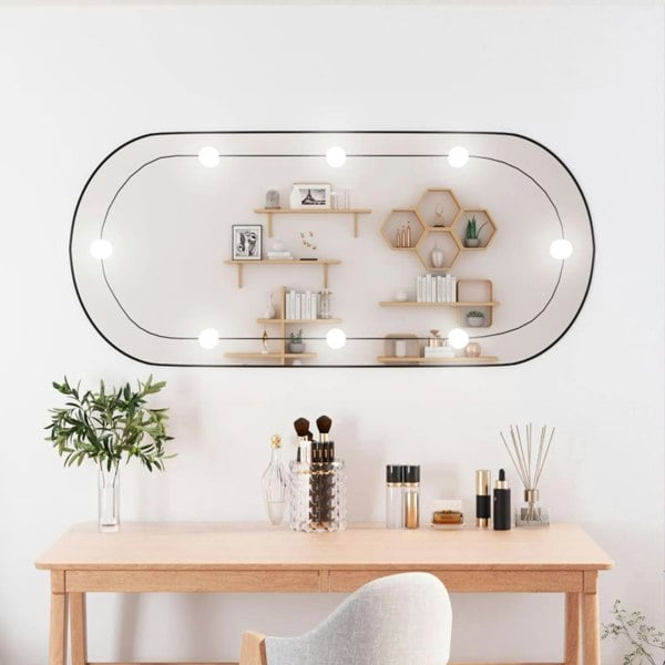Berkfield Wall Mirror with LED Lights 45x100 cm Glass Oval