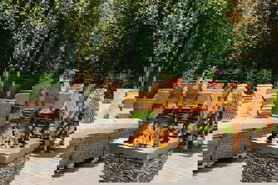 Centurion Supports Fireology TONTERIA Prestigious Garden and Patio Square Heater, Fire Pit, Brazier and Barbecue with Eco-Stone Finish