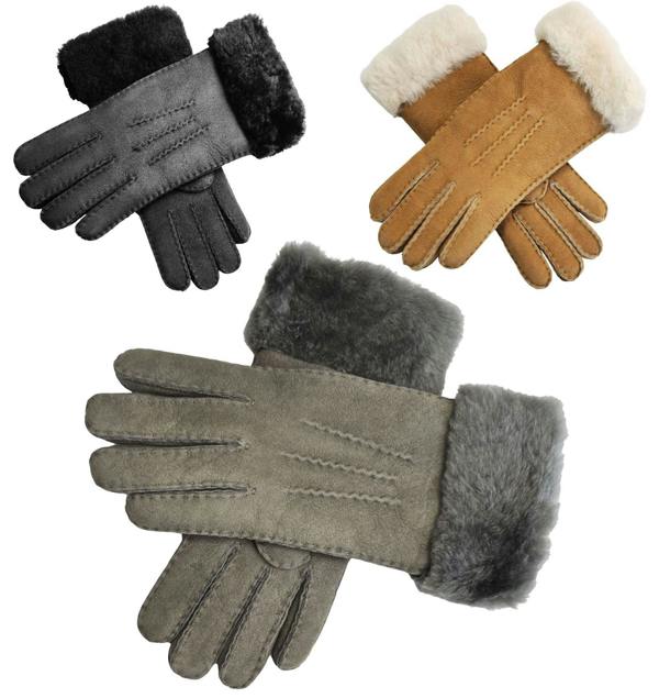 Infinity Leather Womens Genuine Sheepskin Suede Gloves with Fur Cuff