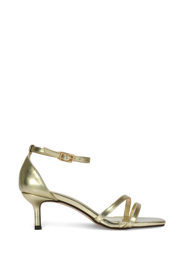 XY LONDON Open Toe Strappy Low Kitten Heel Sandal Shoes - Gold