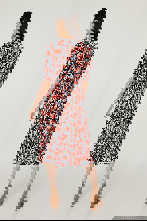 Orange | Printed 3/4 Sleeve V-Neck Midi Wrap Dress
