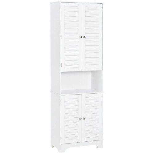 Wyld Haus Vihave Tall Freestanding Bathroom Cabinet With Shutter Doors And Raised Base White