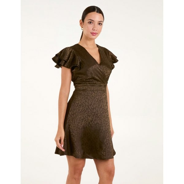 Blue Vanilla Leopard Jacquard Frill Sleeve Dress