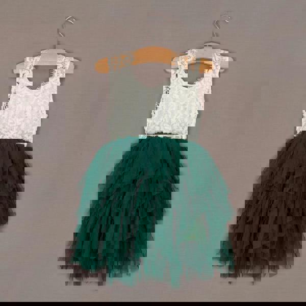 UK Flower Girl Boutique Boho Dreams Dress - Hunter Green Applique