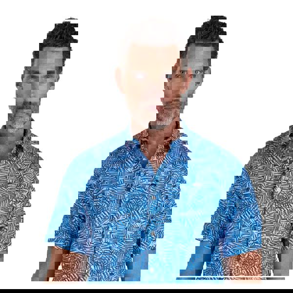 Raging Bull Mens Bali Palm Linen Short-Sleeved Shirt - Sky Blue - 