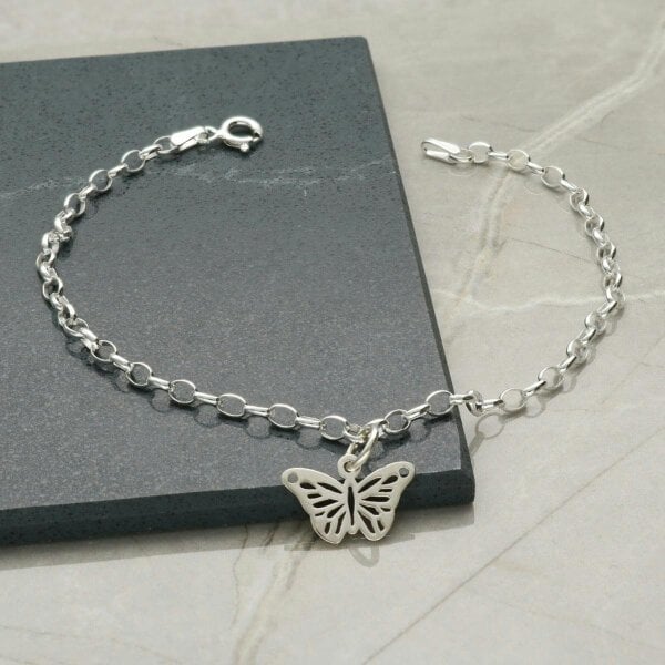 Christopher James of London Sterling Silver Belcher Anklet&nbsp;With Butterfly Charm&nbsp;
