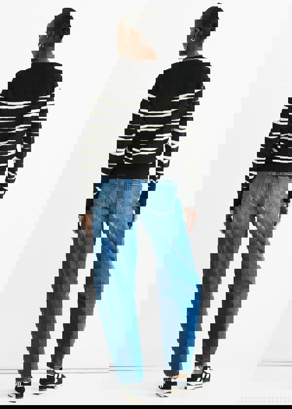 Gini London Black Recycle Stripe Button Up Loose Fit Knit Jumper