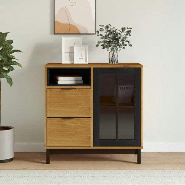 Berkfield Sideboard with Glass Door FLAM 80x40x80 cm Solid Wood Pine