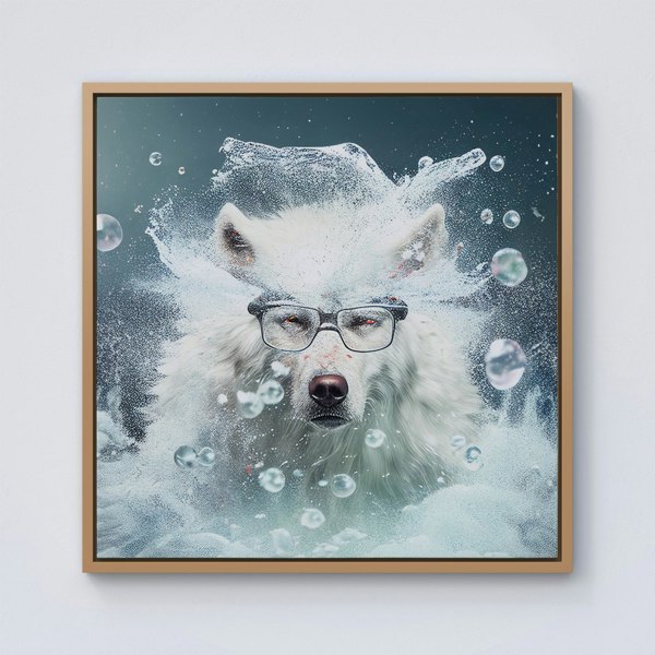 Warren Reed White Wolf Splash Art Framed Canvas