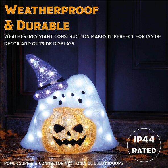 Scotts of Stow Fxlab 50 White LED Pumpkin and Ghost Outdoor Halloween Decoration with 5m Lead Cable BS IP20 Transformer Timer 6 18H
