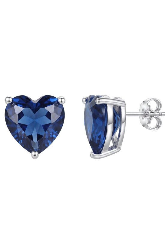 Latelita Amore Heart Sapphire Stud Earrings Silver