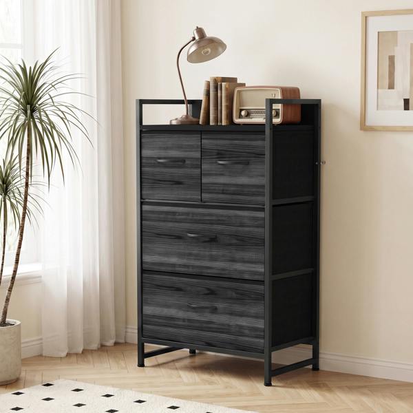 HOMCOM Bedroom Chest of Drawers Drawer Dresser with Shelf Black Wood Effect