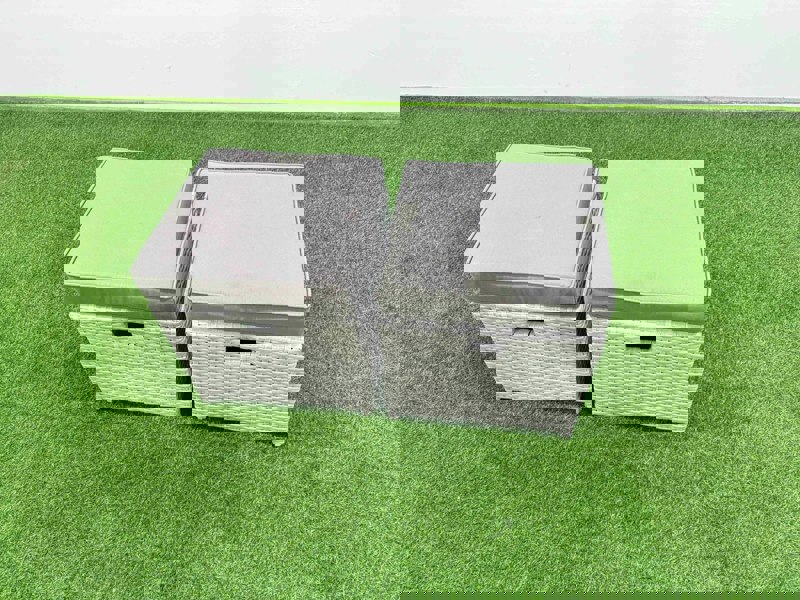 Fimous 10 Seater Wicker PE Rattan Furniture Outdoor Dining Table 3 Seater Sofa Armchair Set with 2 Small Stools Light Grey