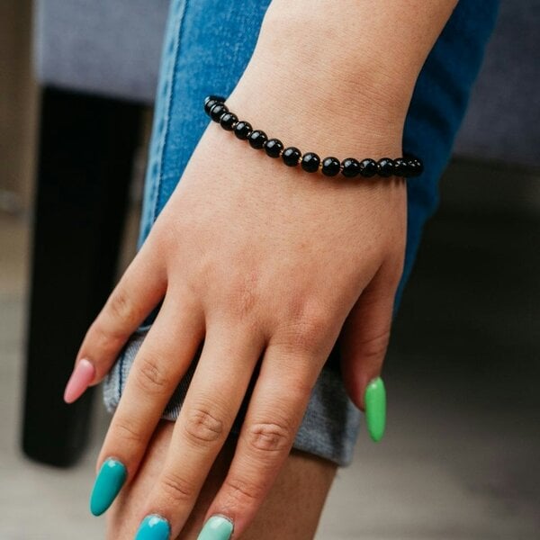 The Colourful Aura Large Matt Black Beads Daily Unisex Adjustable Yoga Meditation Bracelet