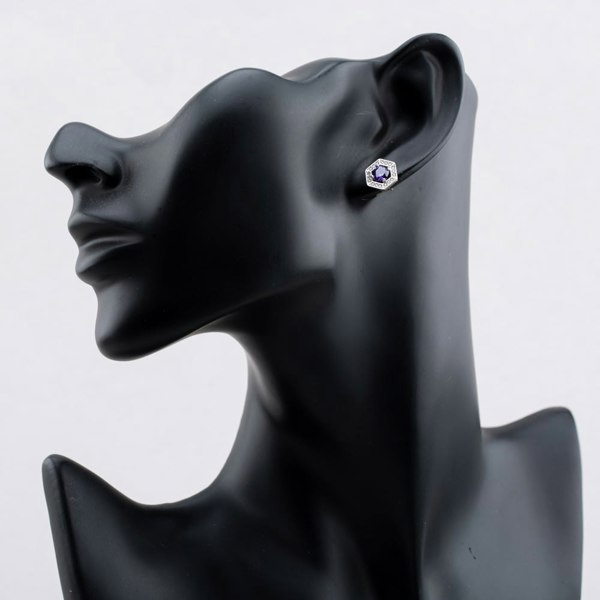T. H. Baker Sterling Silver Rhodium Plated Purple Cubic Zirconia Hexagon Stud Earrings 8.57.0020