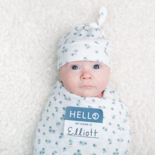 Lulujo - Hello World Bamboo Hat and Swaddle Gift Set - Blueberries