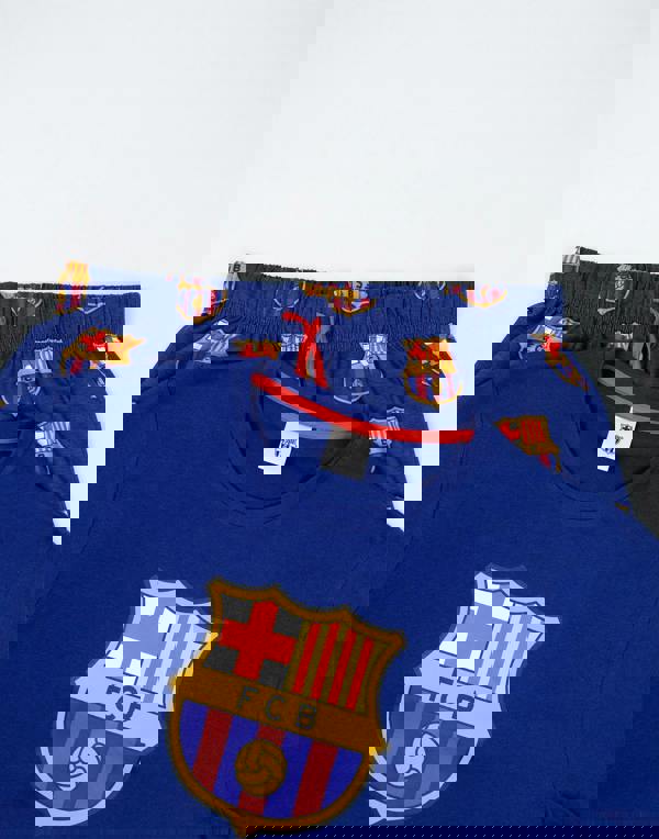 FC Barcelona Mens Black Logo Short Sleeve Long Leg Pyjama Set