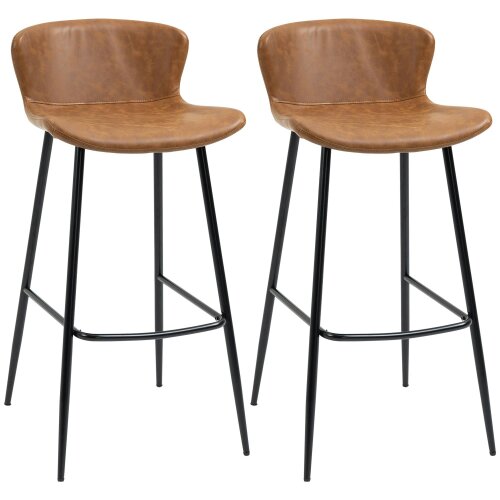 Wyld Haus Lorelu Faux Leather Brown Upholstered Bar Chairs Set Of 2 With Steel Legs And Footrest