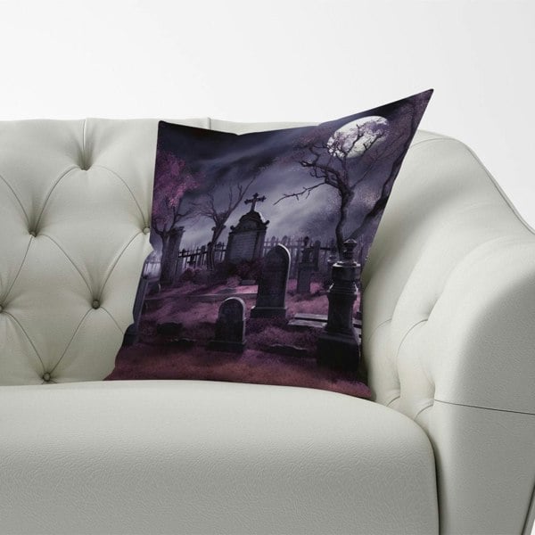 Warren Reed Witchs Moonlit Cemetery Design Cushions