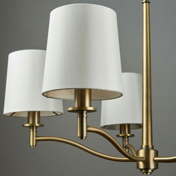 Multi Light Ceiling Pendant 5 Bulb ANTIQUE BRASS & WHITE Chandelier Lamp Shade Loops