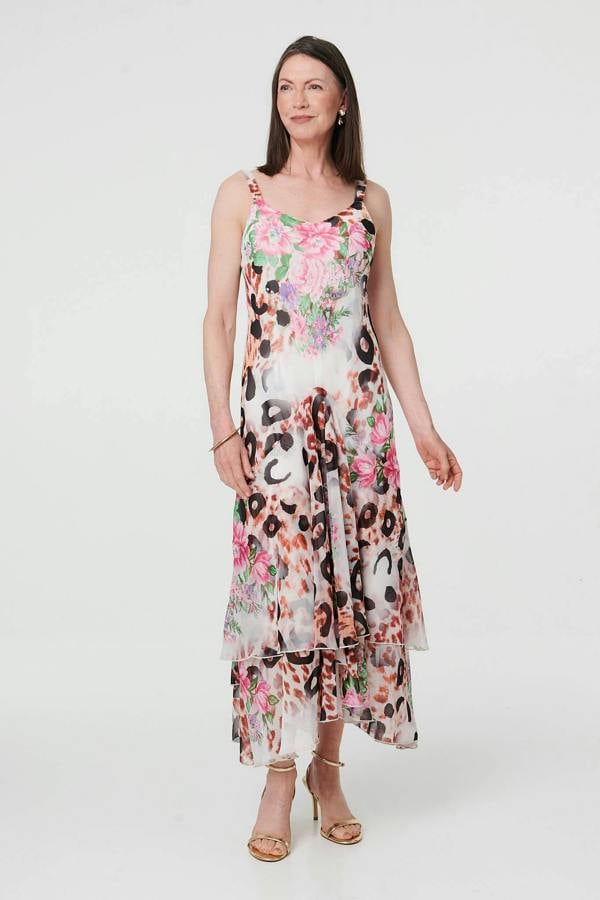 Pink | Animal Print Sleeveless Layer Maxi Dress
