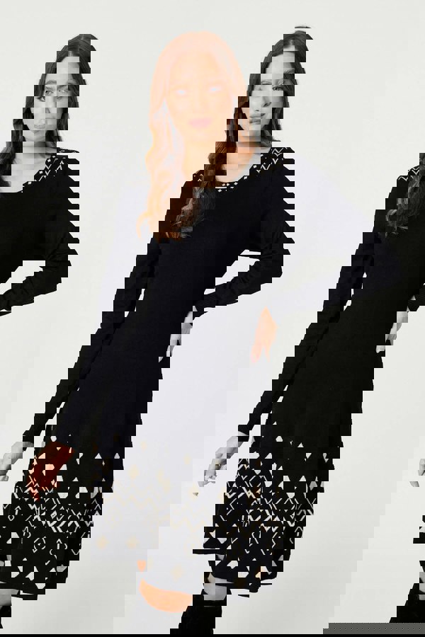 Black | Printed Knit Skater Dress