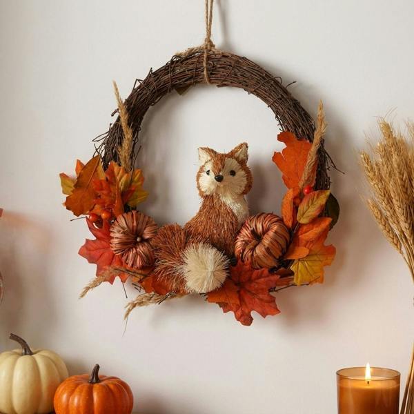 Garden Greatness Autumnal Woodland Rattan Fox Wreath