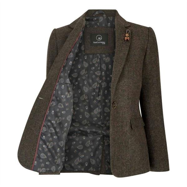 TruClothing Womens Tweed 1920s Herringbone Brown Blazer