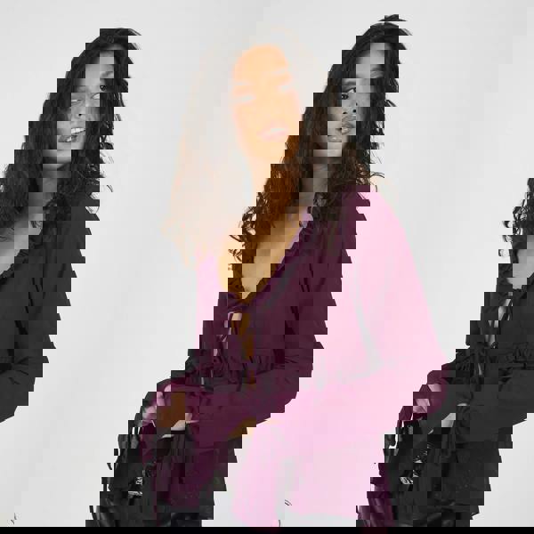 Brave Soul Burgundy Long Sleeve Mesh Ruffle Tie Front Blouse - Burgundy Image 4