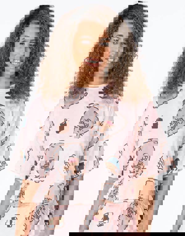 Pusheen Womens Pink Pusheen Food All-Over Print Short Sleeve Short Leg Pyjama Set