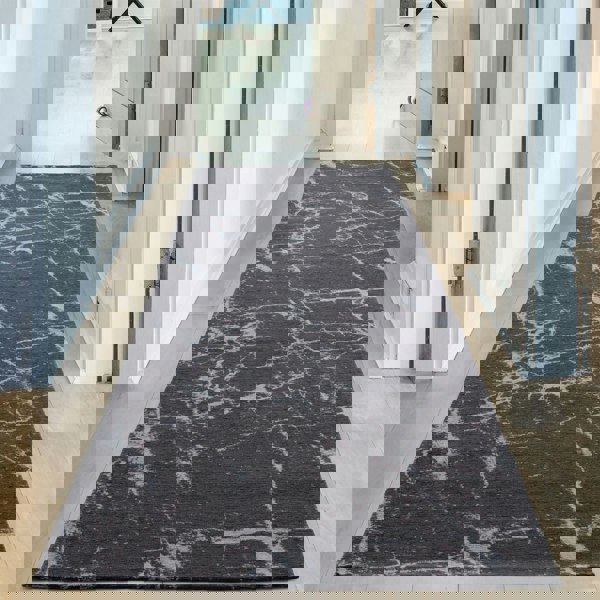 Machine Washable Flatweave Rug Abstract Design in Grey