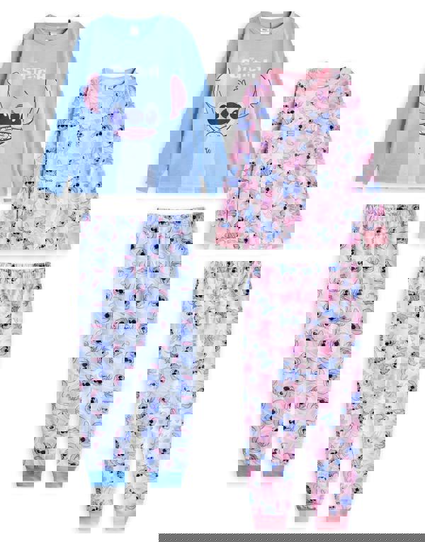 Disney Girls Multicoloured Stitch & Angel Multi-Pack of 2 Long Sleeve Long Leg Pyjama Set