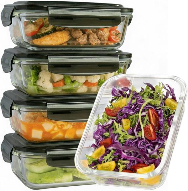 MANTRARAJ 1100ml Meal Prep Glass Containers with Lids Airtight Microwave & Dishwasher Safe Takeaway Containers