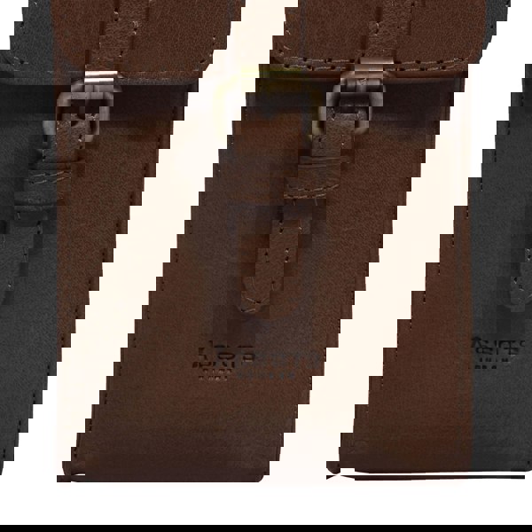 Assots London 'PETRA' Brown Polished VT Real Leather Mobile Phone Crossbody Bag