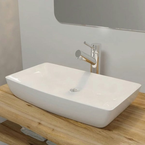 Berkfield Luxury Ceramic Basin Rectangular Sink White 71 x 39 cm