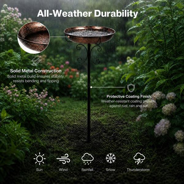 TOQUE Metal Bird Bath Outdoor Garden Bird Feeder Bowl Patio Decor Freestanding
