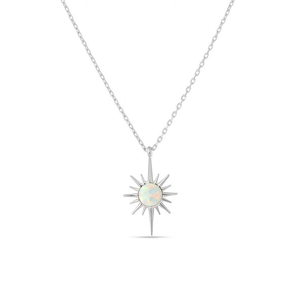 Spero London White Opal Northernstar Sterling Silver Pendant Necklace